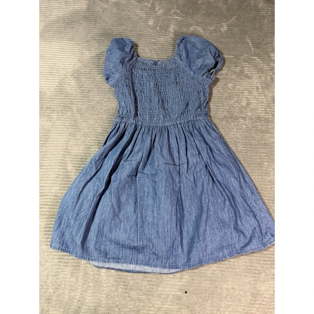 Children's Place Girls 8 Denim Ruched Dress Short Sleeve Fall